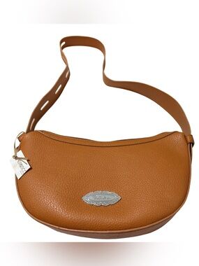 Particolari Italian Leather Crescent Crossbody Bag Cognac Brown Made in Italy